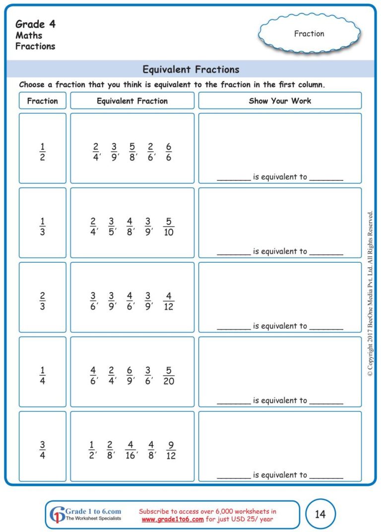 Mathematics Worksheets For Grade 6