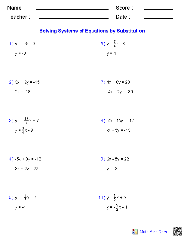 Linear Equations Worksheet Answer Key