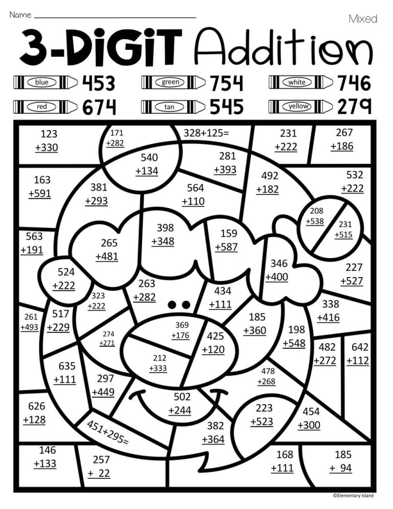 Addition Color By Number Math