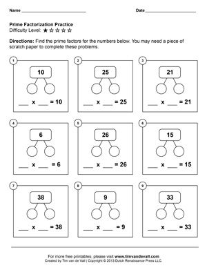 Prime Numbers Worksheet