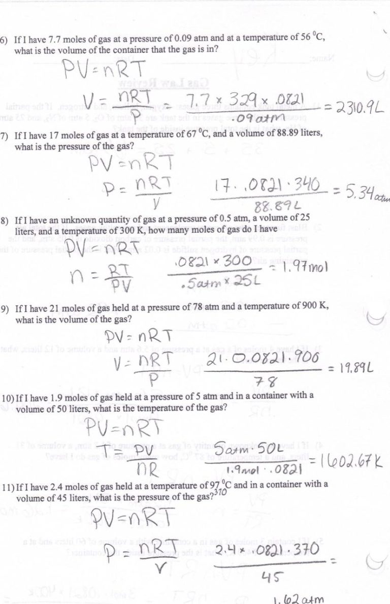 Charles Law Worksheet Answers