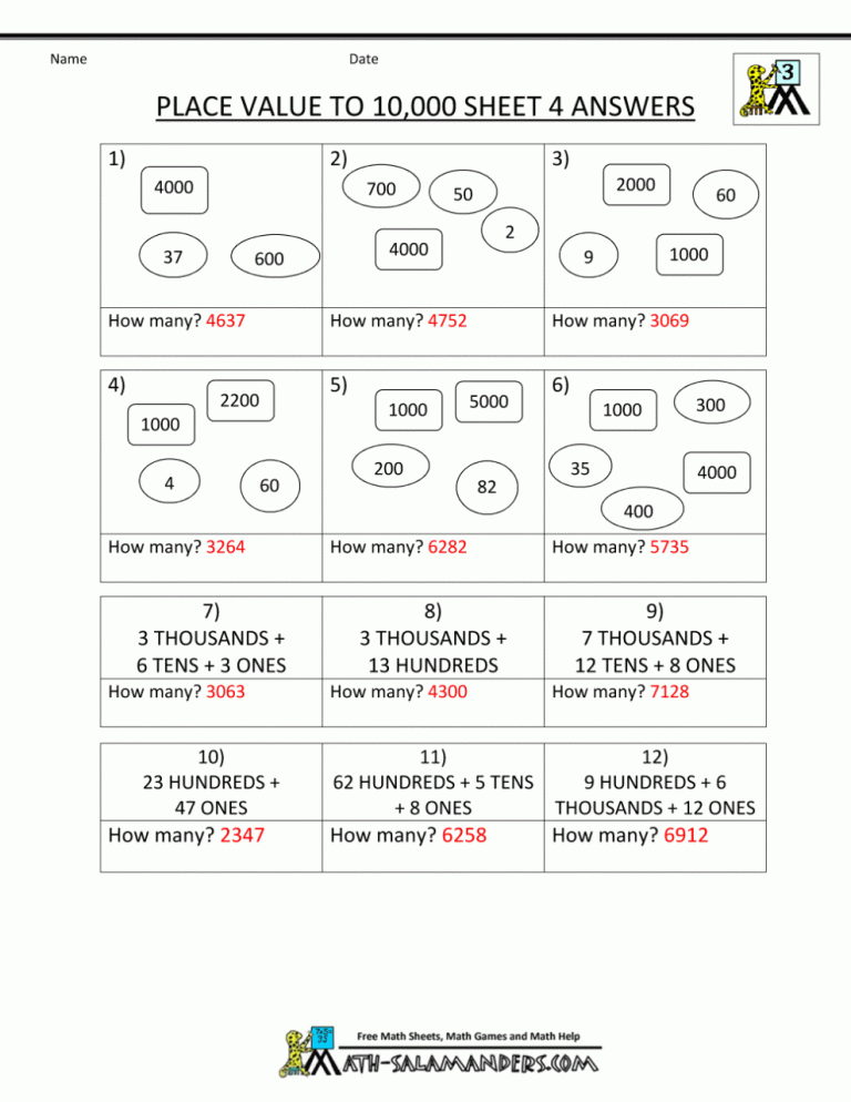 Place Value Worksheets 3rd Grade Free