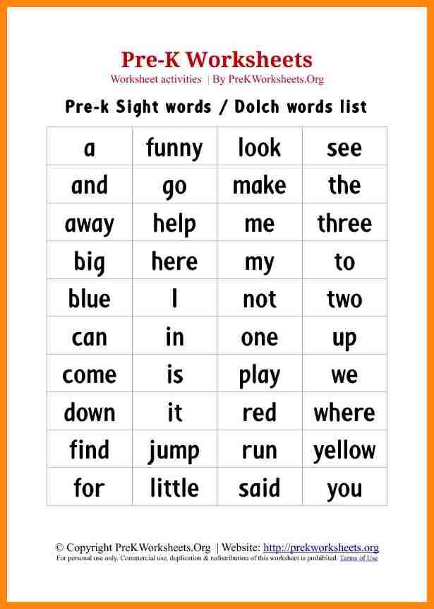 Printable Kindergarten Sight Words Pdf