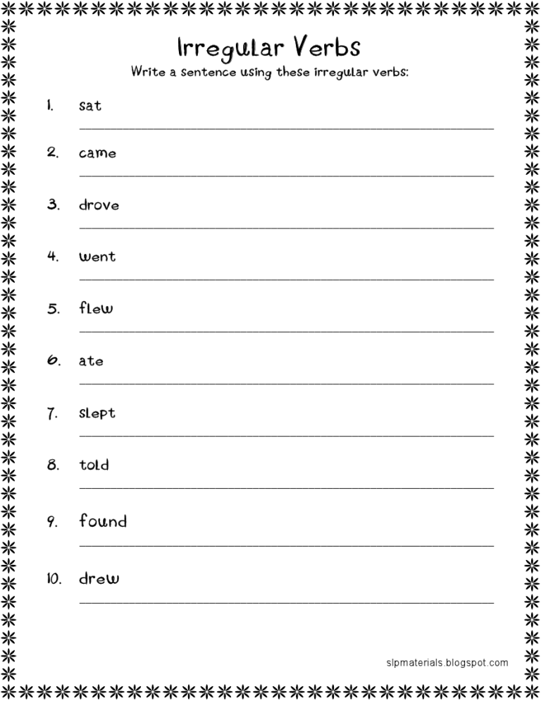 4th Grade Irregular Verbs Worksheet