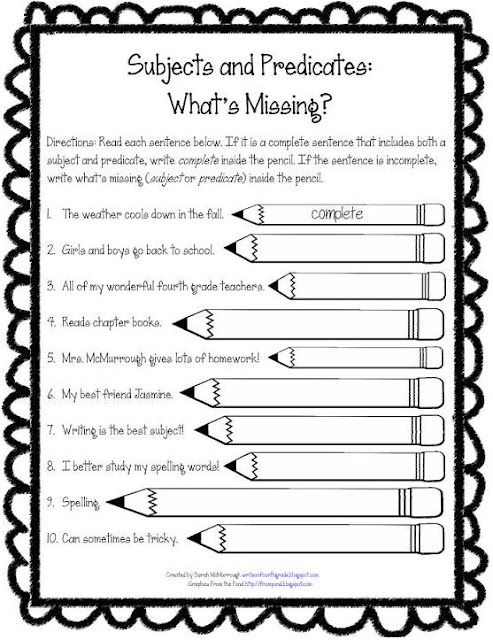 Subject And Predicate Worksheets For 4th Grade