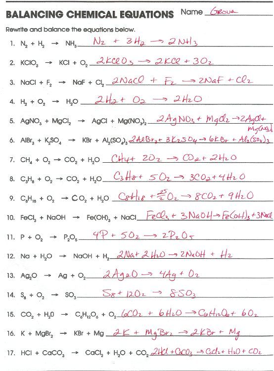 Balancing Chemical Equations Worksheet Pdf