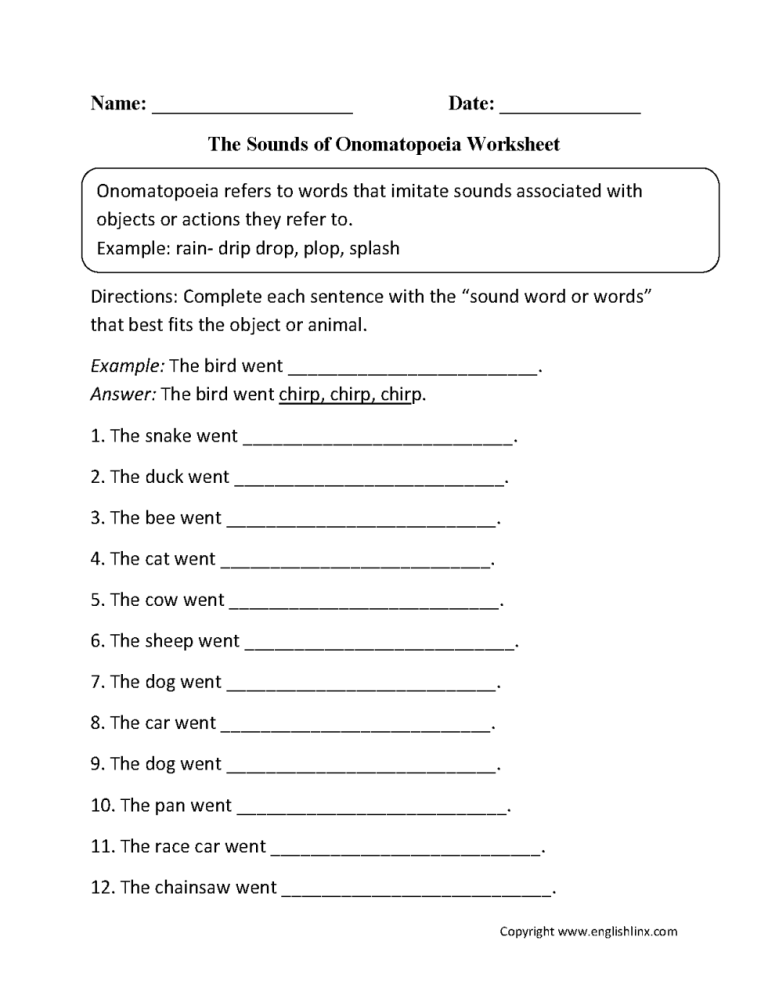 Onomatopoeia Worksheets