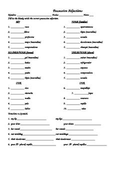 Spanish Possessive Adjectives Worksheet Pdf