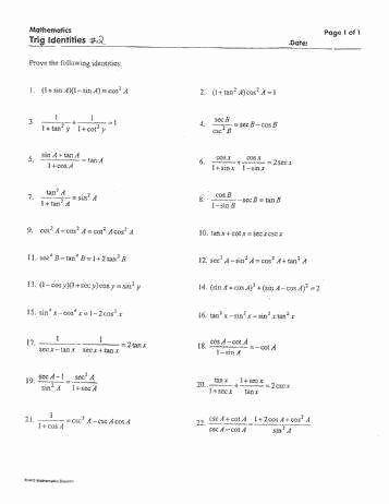 Trigonometric Identities Worksheet