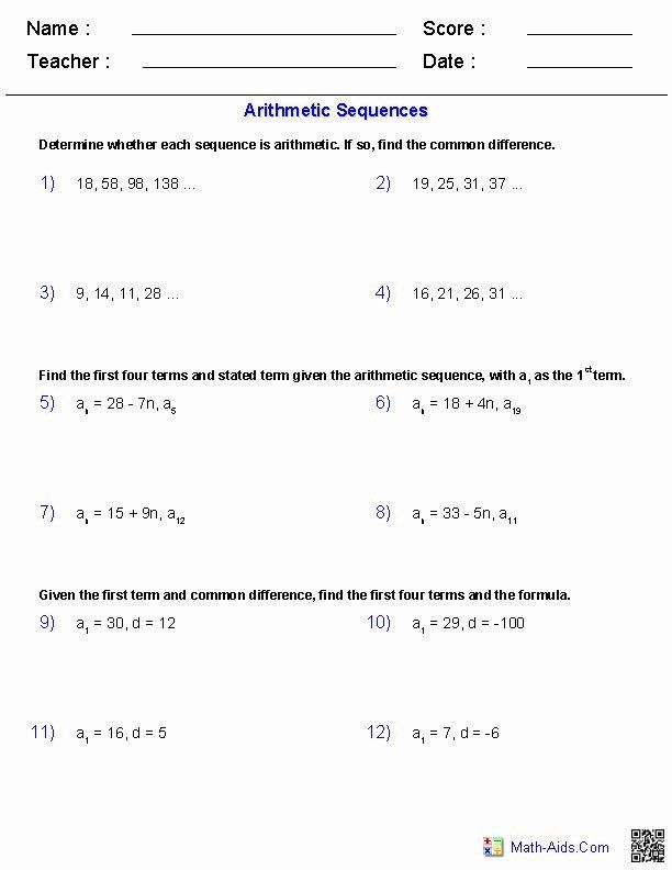 Arithmetic Sequence Worksheet 1 Answers