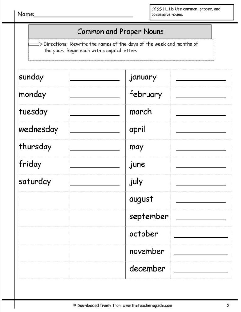 Grade 6 Common And Proper Nouns Worksheet Pdf