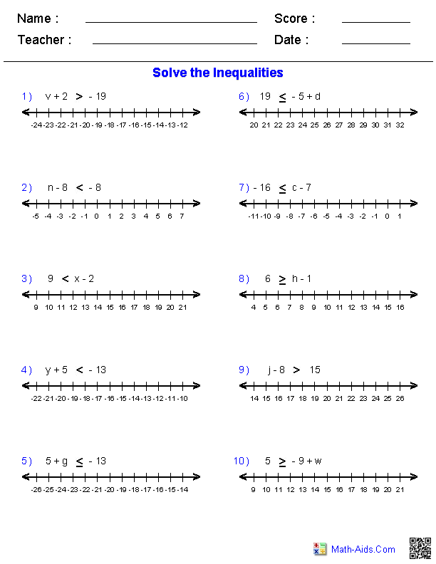 Inequalities Worksheet 9th Grade