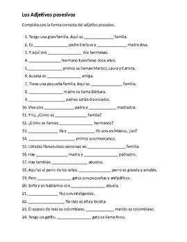 Possessive Adjectives Spanish Worksheet Answer Key