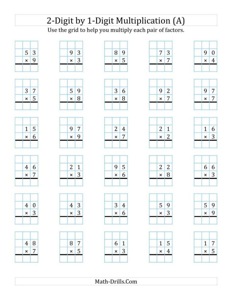 4th Grade 2 Digit By 2 Digit Multiplication Worksheets With Grids