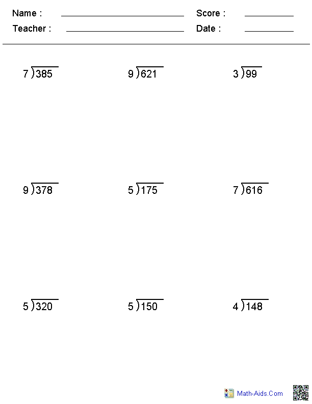 Long Division Worksheets Grade 7