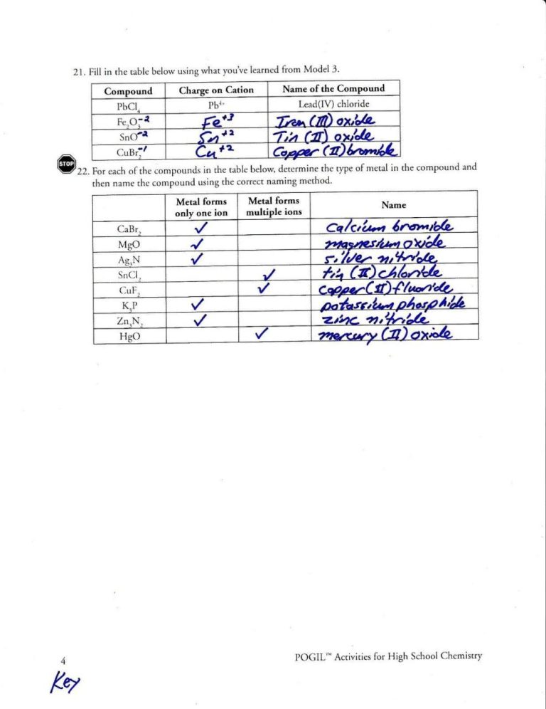 Ions Worksheet Key