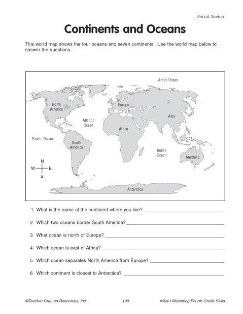 Continents And Oceans Worksheet For 2nd Grade