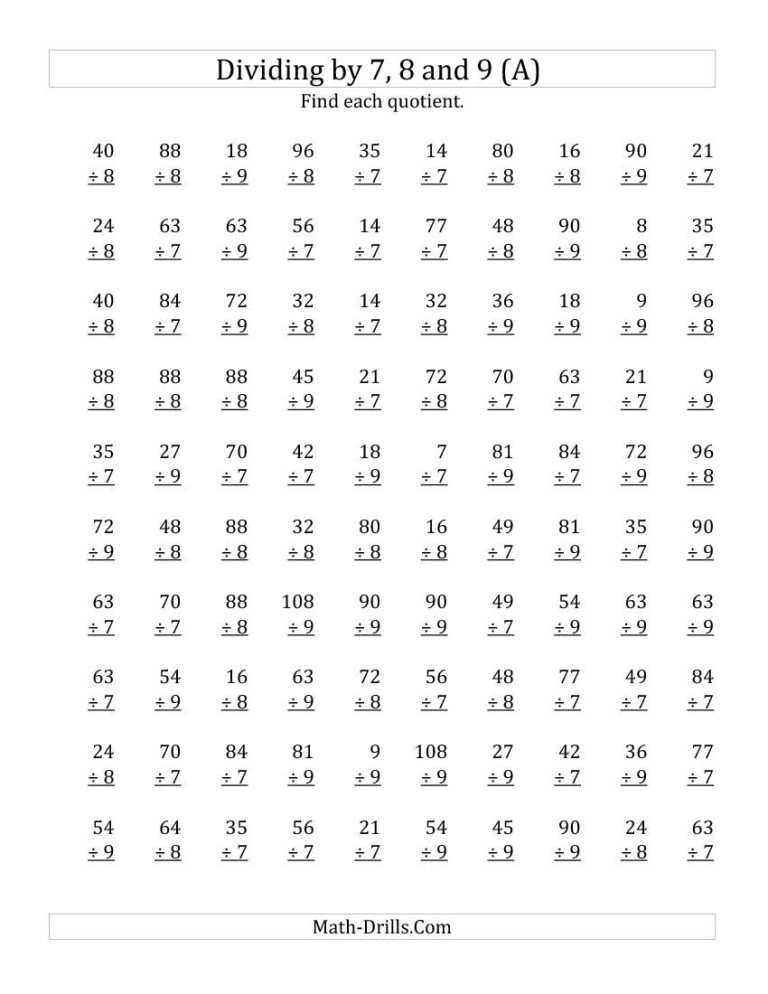 7th Grade Long Division Worksheets