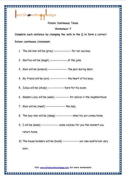 English Sheets For Grade 4