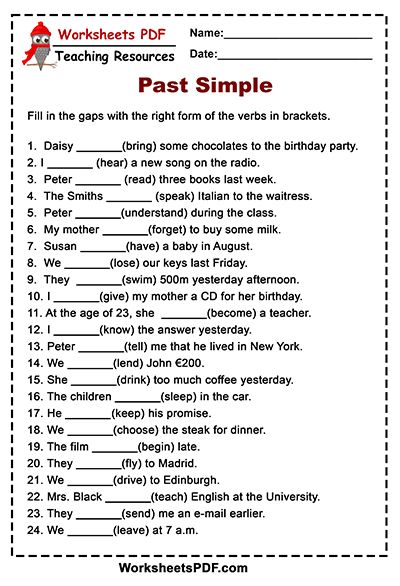 Regular And Irregular Verbs Worksheet Pdf