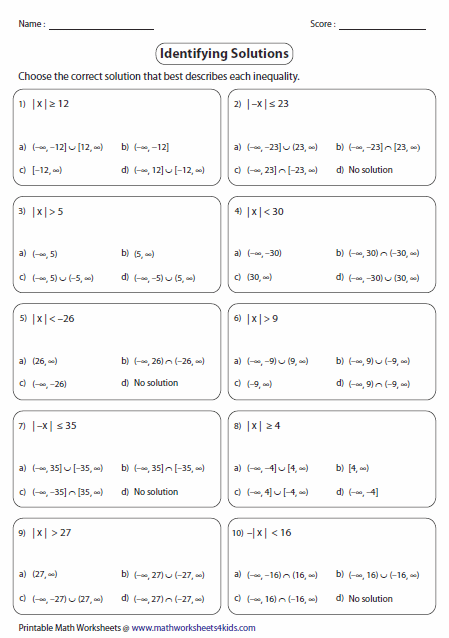 Grade 9 Quadratic Inequalities Worksheet