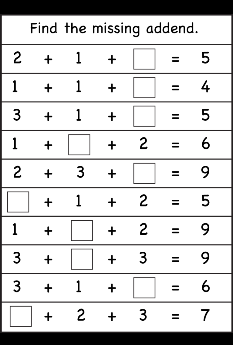 Missing Addend Worksheets Free Printable