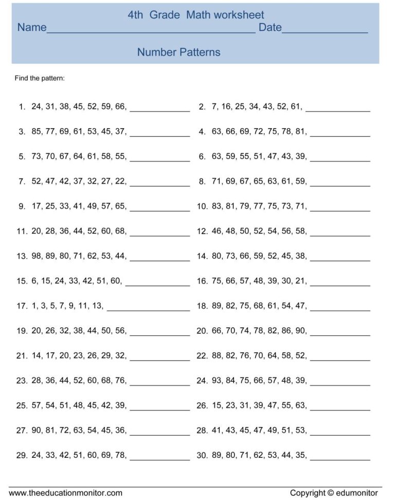 4th Grade Math Worksheets Common Core