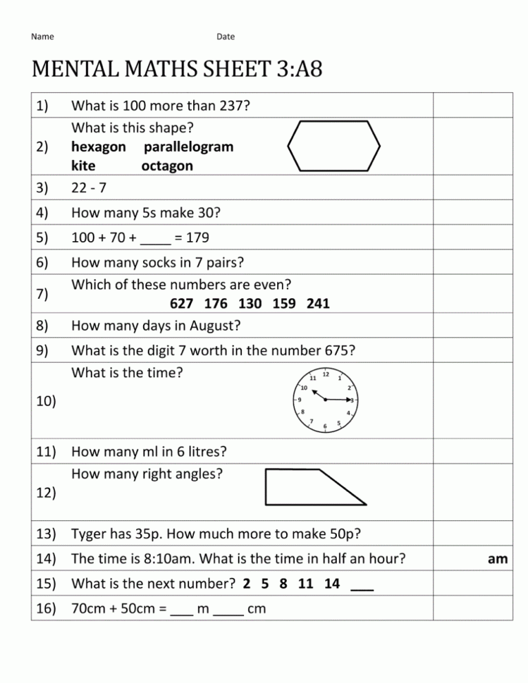 Year 8 Maths Worksheets With Answers