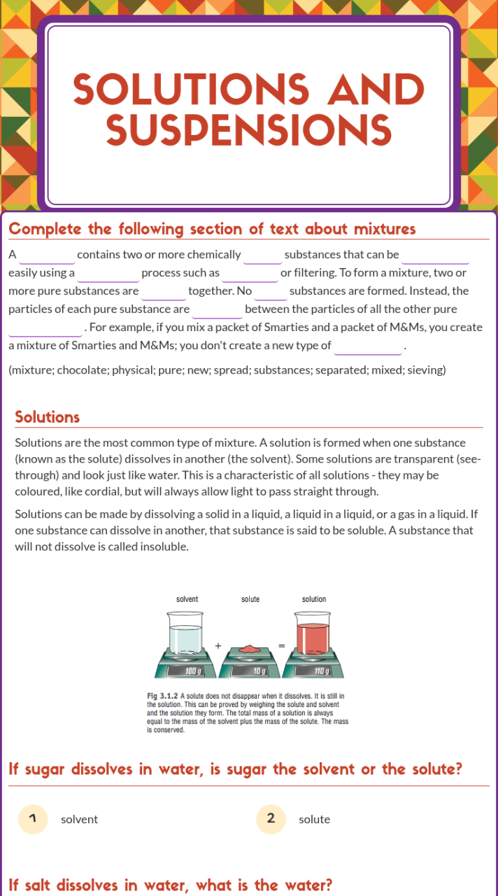 Separating Mixtures Worksheet Grade 6