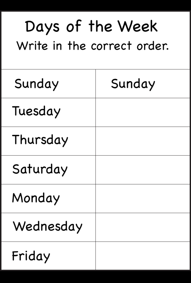 Days Of The Week In Spanish Worksheets Pdf