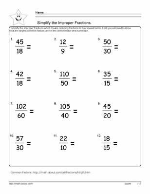 Printable Simplifying Fractions Worksheet Pdf