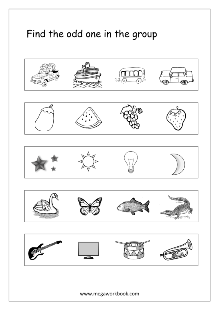 Odd One Out Worksheets For Class 1