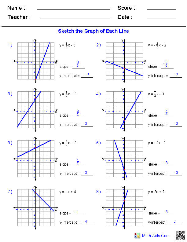 8th Grade Slope Intercept Form Worksheet With Answers