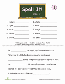 Grade 1 Worksheets Spelling