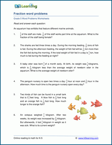 Fractions Worksheets Grade 4 Word Problems