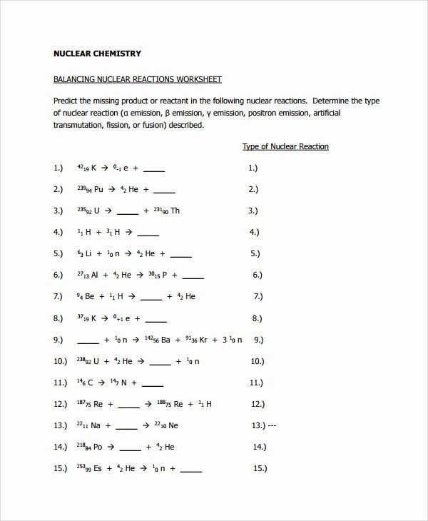 Nuclear Equations Worksheet Answers