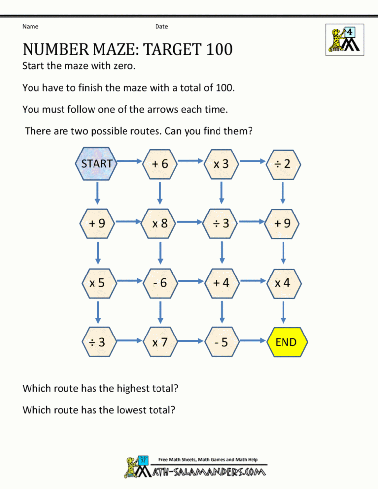 Maze Worksheets For 4th Grade