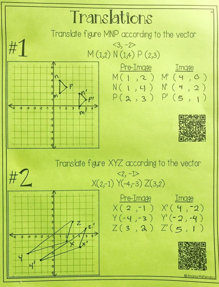 Geometry Transformations Worksheet Answer Key