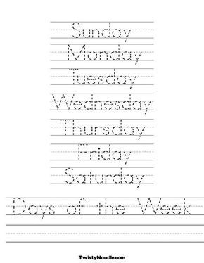 Days Of The Week Tracing Worksheets Free