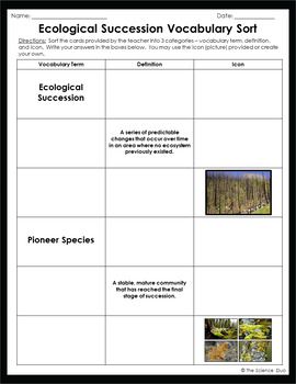 Ecological Succession Worksheet