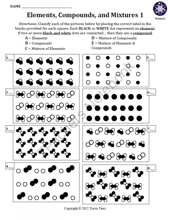 Elements Compounds And Mixtures Worksheet Grade 8