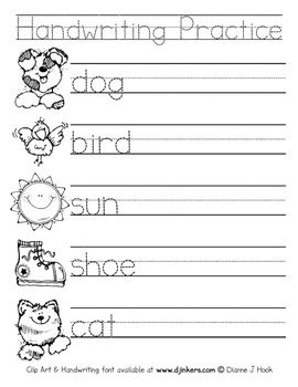 Kindergarten Handwriting Practice Sheets