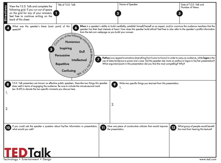 Ted Talk Worksheets