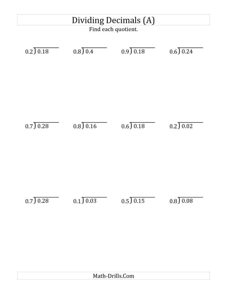 Subtraction Of Decimals Worksheets For Grade 6