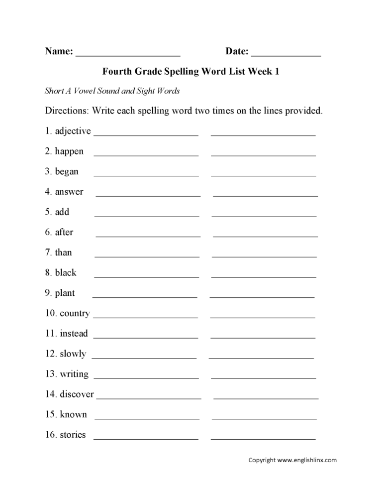 Short Vowel Sounds Worksheets 4th Grade