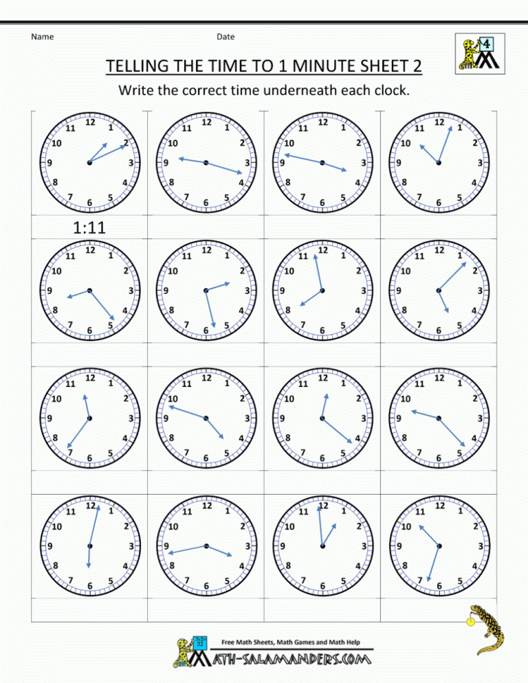 Free Time Worksheets Grade 1