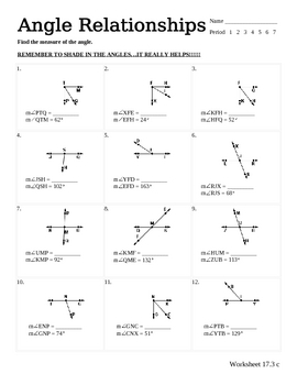 Angle Relationships Worksheet