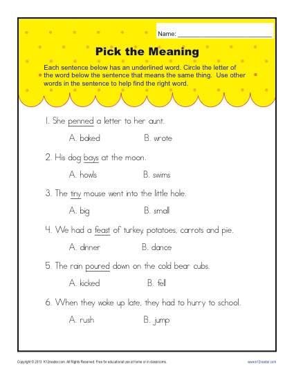 Context Clues Worksheets 1st Grade Pdf