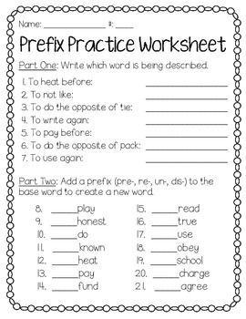 Prefixes Worksheets Pdf