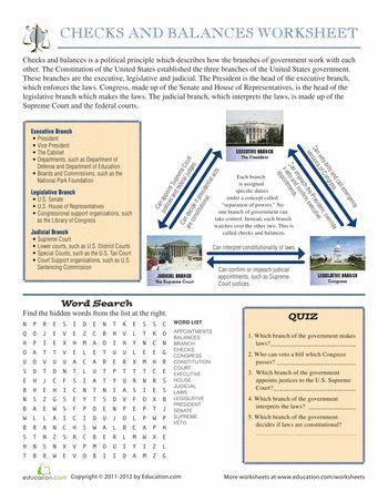 Checks And Balances Worksheet 8th Grade